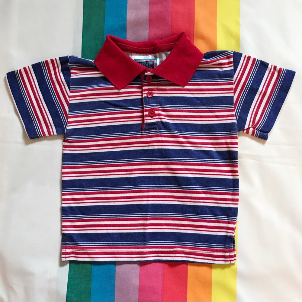 80s Striped Red/Blue/White Striped Collared Shirt